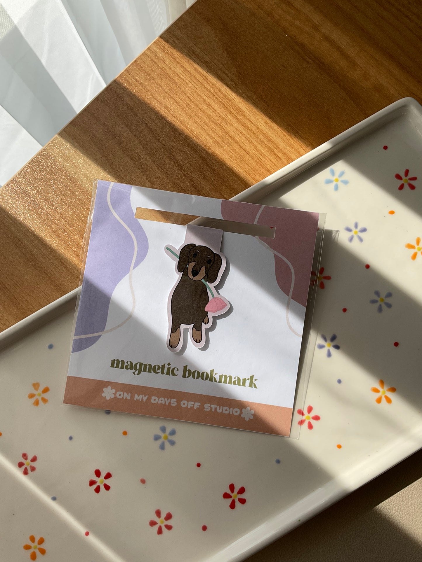 Dachshund & Floral Magnetic Bookmark