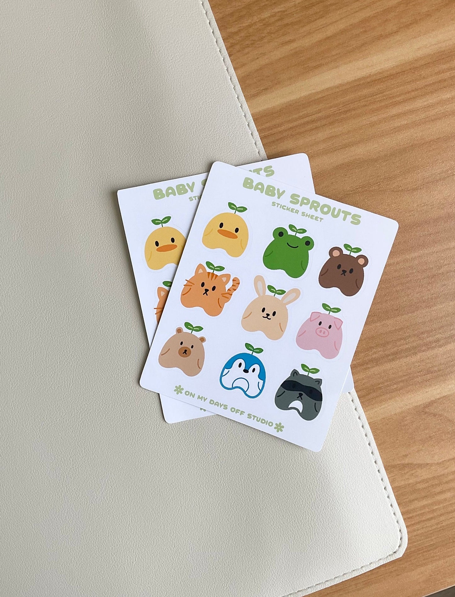 This stationery sticker sheet features 9 original baby sprout illustrations. These illustrations include a baby chick, frog, bear, cat, bunny, pig, raccoon and penguin. These stationery stickers are glossy and perfect for all your planner and bullet journal needs.&nbsp;
