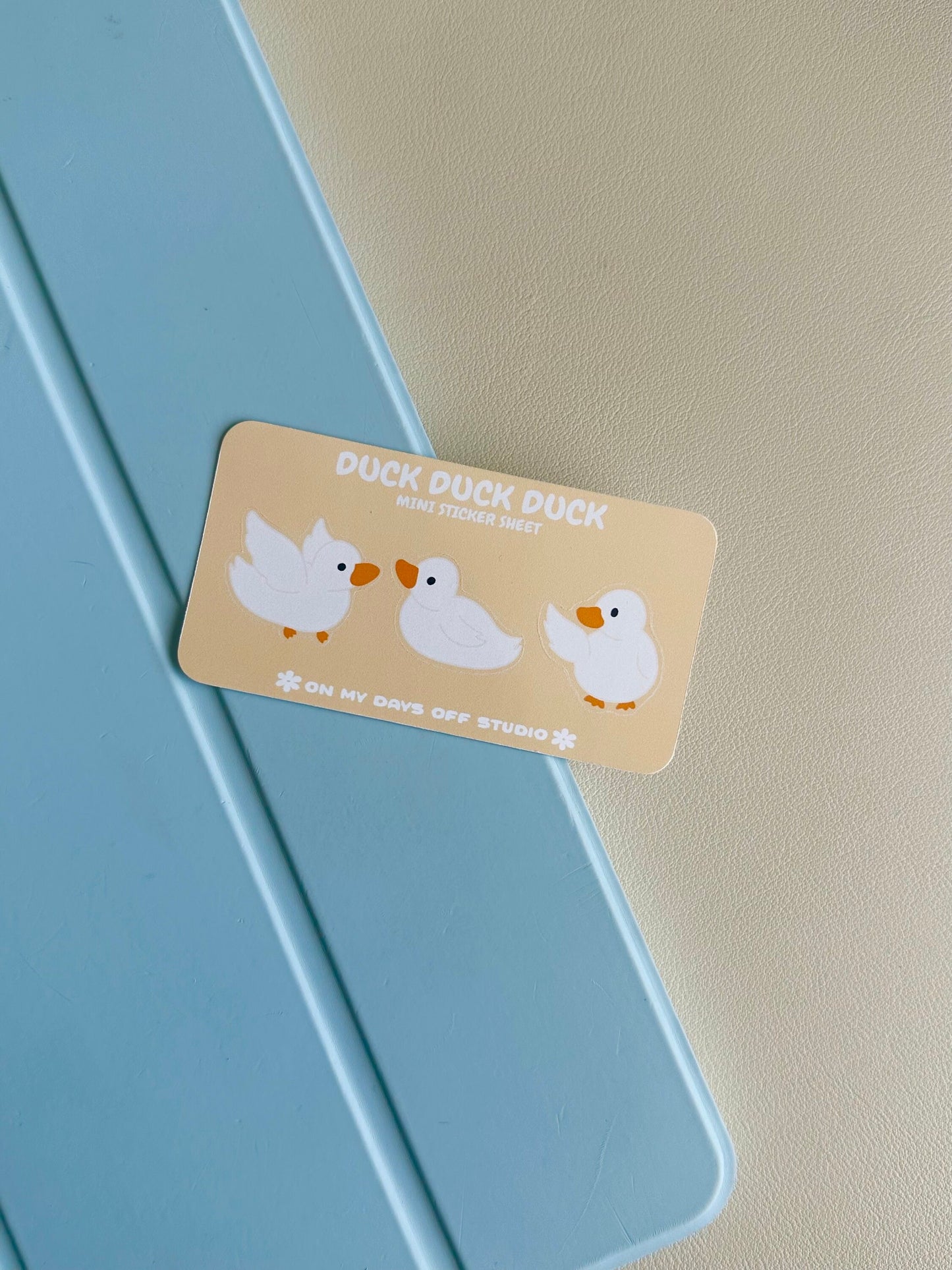 This mini stationery sticker sheet features 3 original duck illustrations. These stationery stickers are glossy and perfect for all your planner and bullet journal needs.