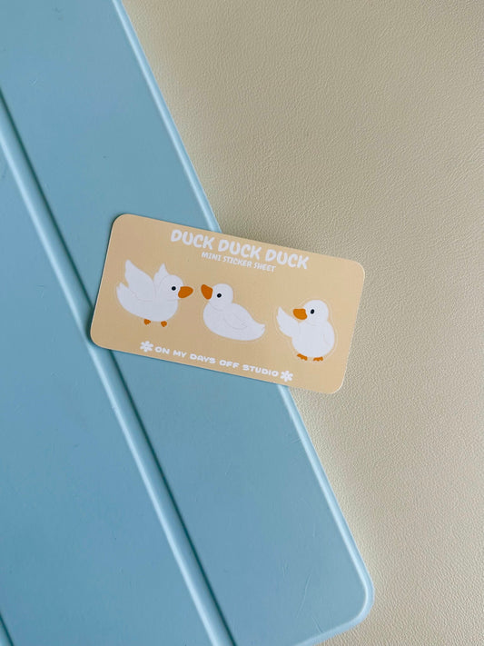 This mini stationery sticker sheet features 3 original duck illustrations. These stationery stickers are glossy and perfect for all your planner and bullet journal needs.