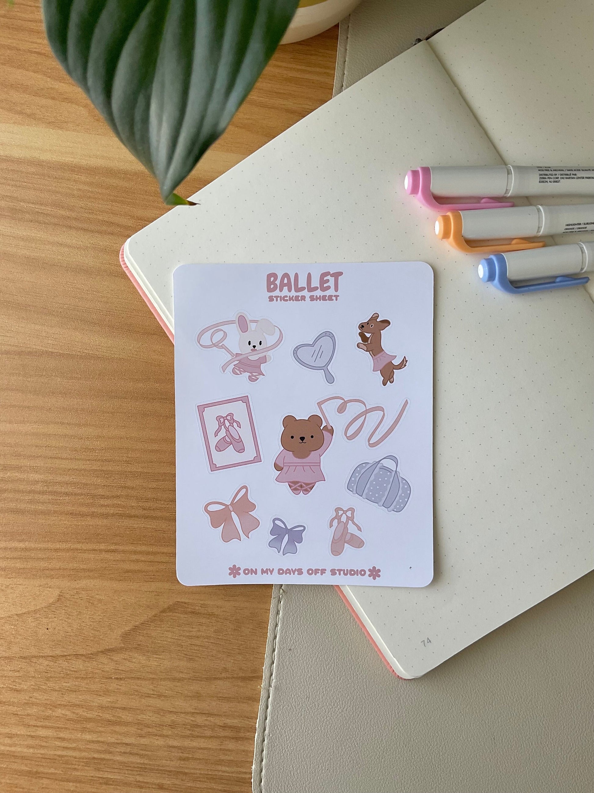 This stationery sticker sheet features a ballet core theme and has 9 colorful illustrations. These illustrations include a ballerina bear, ballerina bunny, ballerina dog and some other ballet items. These glossy stickers are perfect for planners and bullet journals.&nbsp;