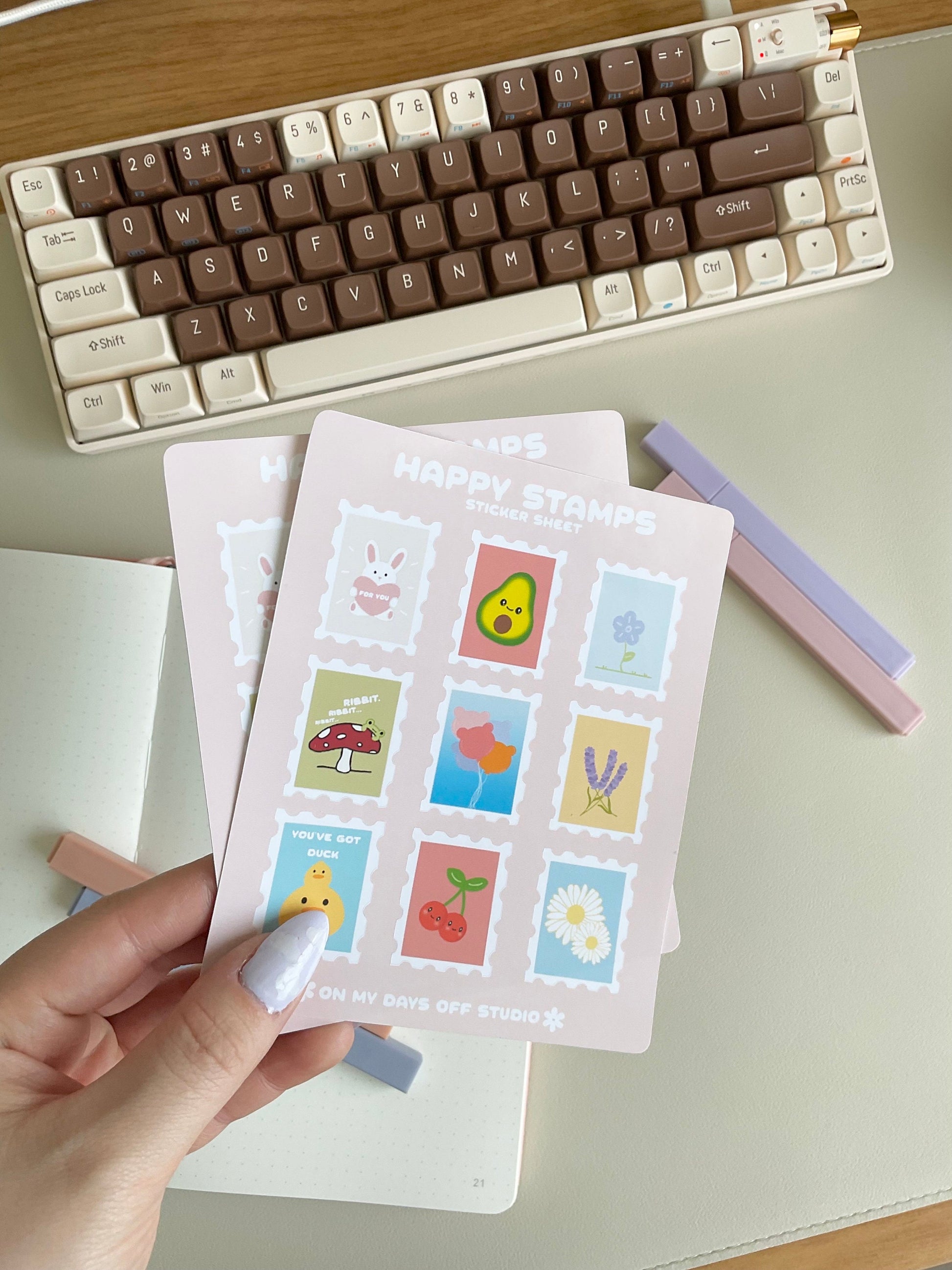  This stationery sticker sheet featured 9 kawaii stamp illustrations. These glossy stickers is perfect for planners and bullet journals.&nbsp;