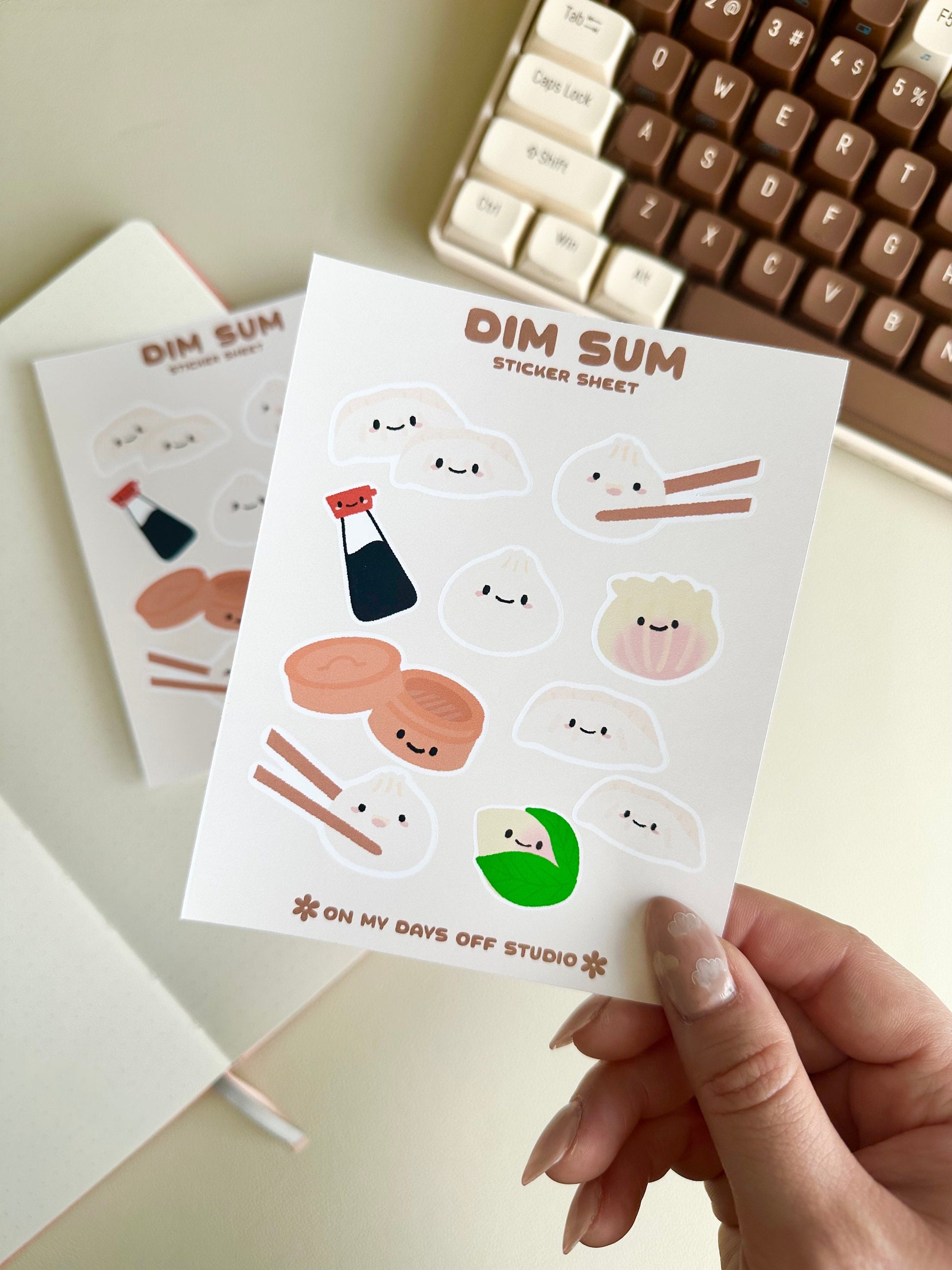 This stationery sticker sheet features a Dim Sum food theme and has 10 colorful illustrations. These glossy stickers are perfect for planners and bullet journals.
