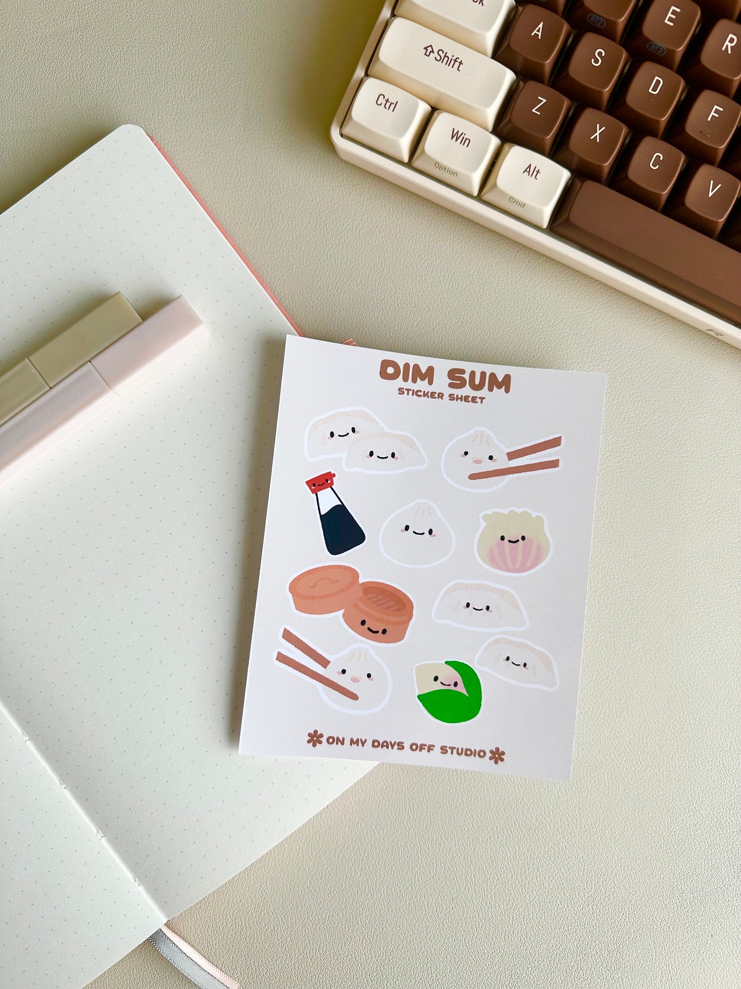 This stationery sticker sheet features a Dim Sum food theme and has 10 colorful illustrations. These glossy stickers are perfect for planners and bullet journals.