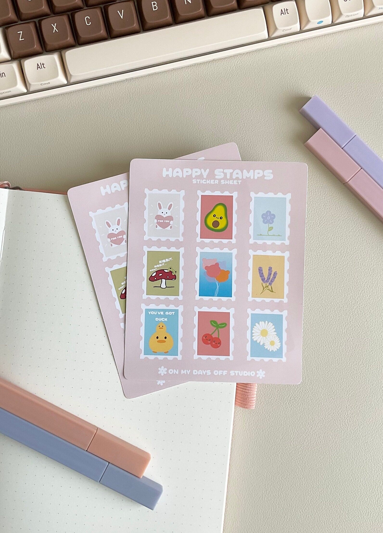  This stationery sticker sheet featured 9 kawaii stamp illustrations. These glossy stickers is perfect for planners and bullet journals.&nbsp;