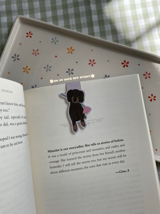 Dachshund & Floral Magnetic Bookmark
