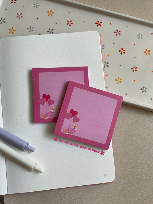 Corgi & Heart Balloons Sticky Notes