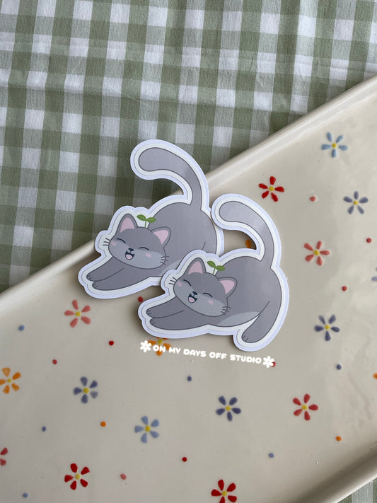 Stretching Sprout Kitty Vinyl Sticker