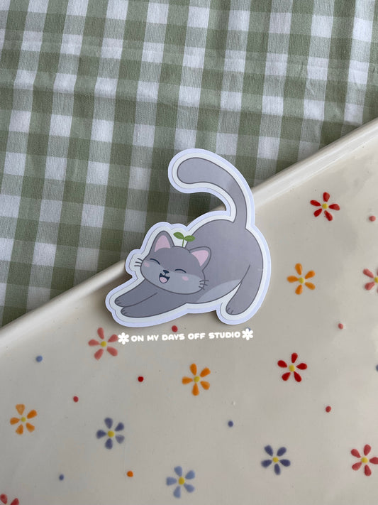 Stretching Sprout Kitty Vinyl Sticker
