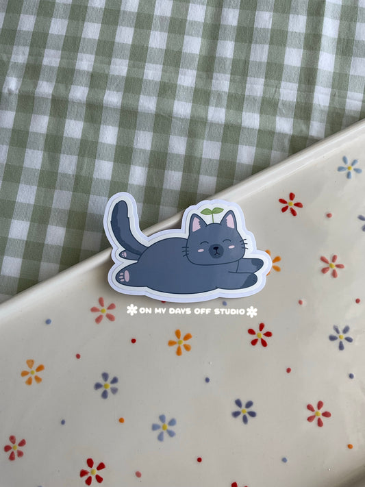 Lazy Grey Sprout Kitty Vinyl Sticker