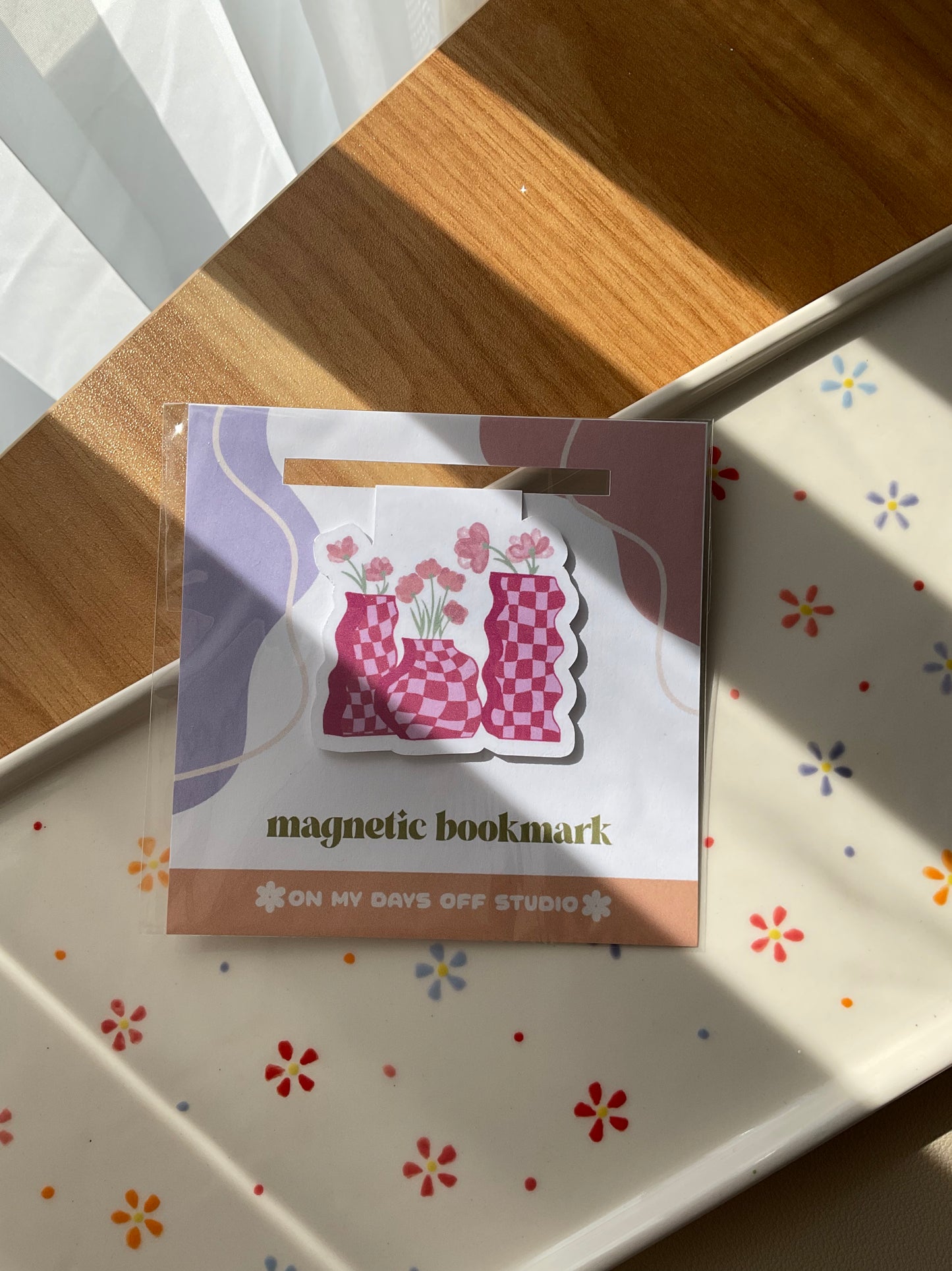 Pink Wavy Floral Magnetic Bookmark