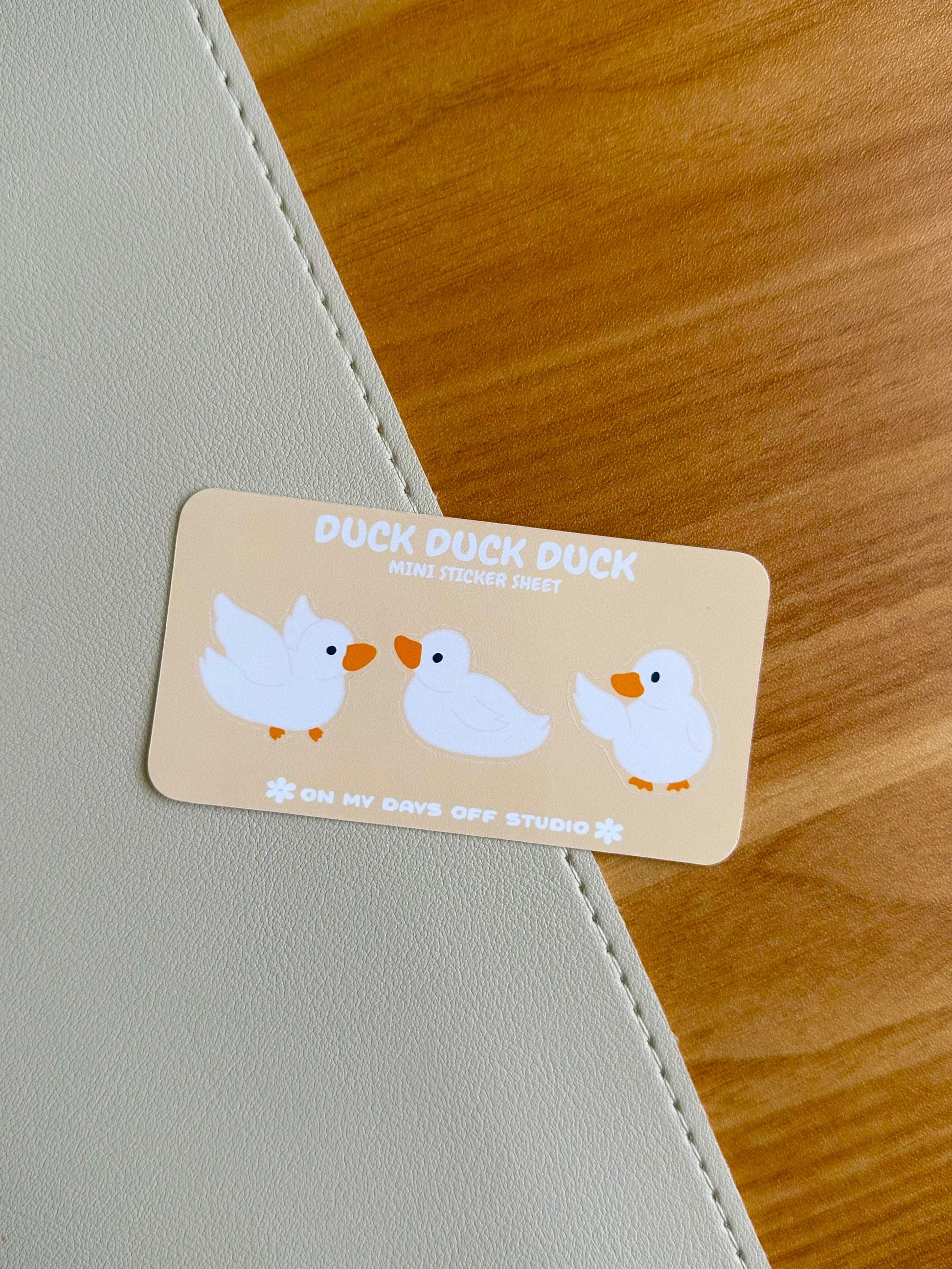 This mini stationery sticker sheet features 3 original duck illustrations. These stationery stickers are glossy and perfect for all your planner and bullet journal needs.