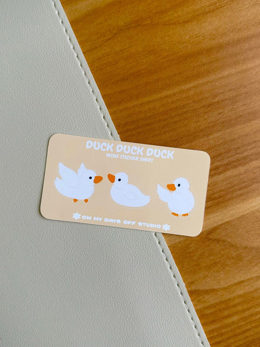 This mini stationery sticker sheet features 3 original duck illustrations. These stationery stickers are glossy and perfect for all your planner and bullet journal needs.