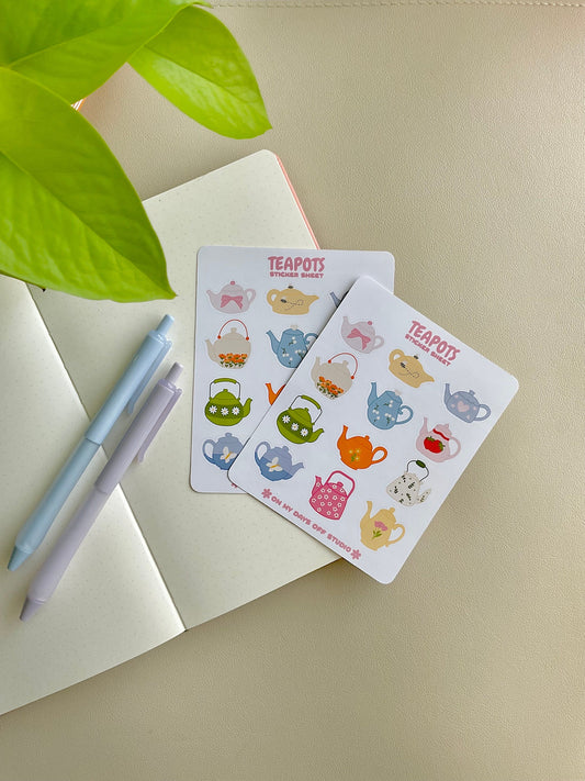 This stationery sticker sheet features a colorful teapot theme and has 12 colorful illustrations. These glossy stickers are perfect for planners and bullet journals.