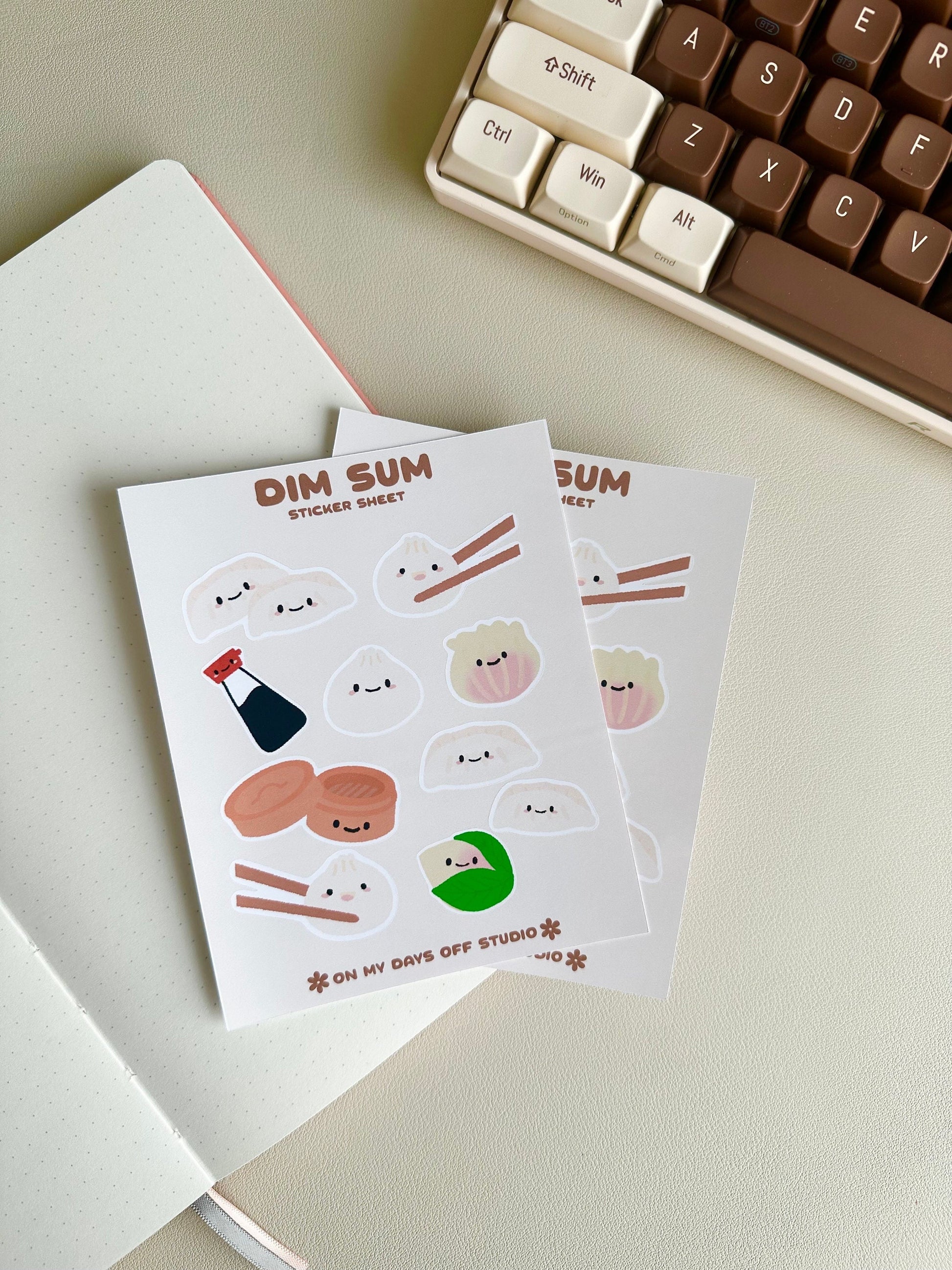 This stationery sticker sheet features a Dim Sum food theme and has 10 colorful illustrations. These glossy stickers are perfect for planners and bullet journals.