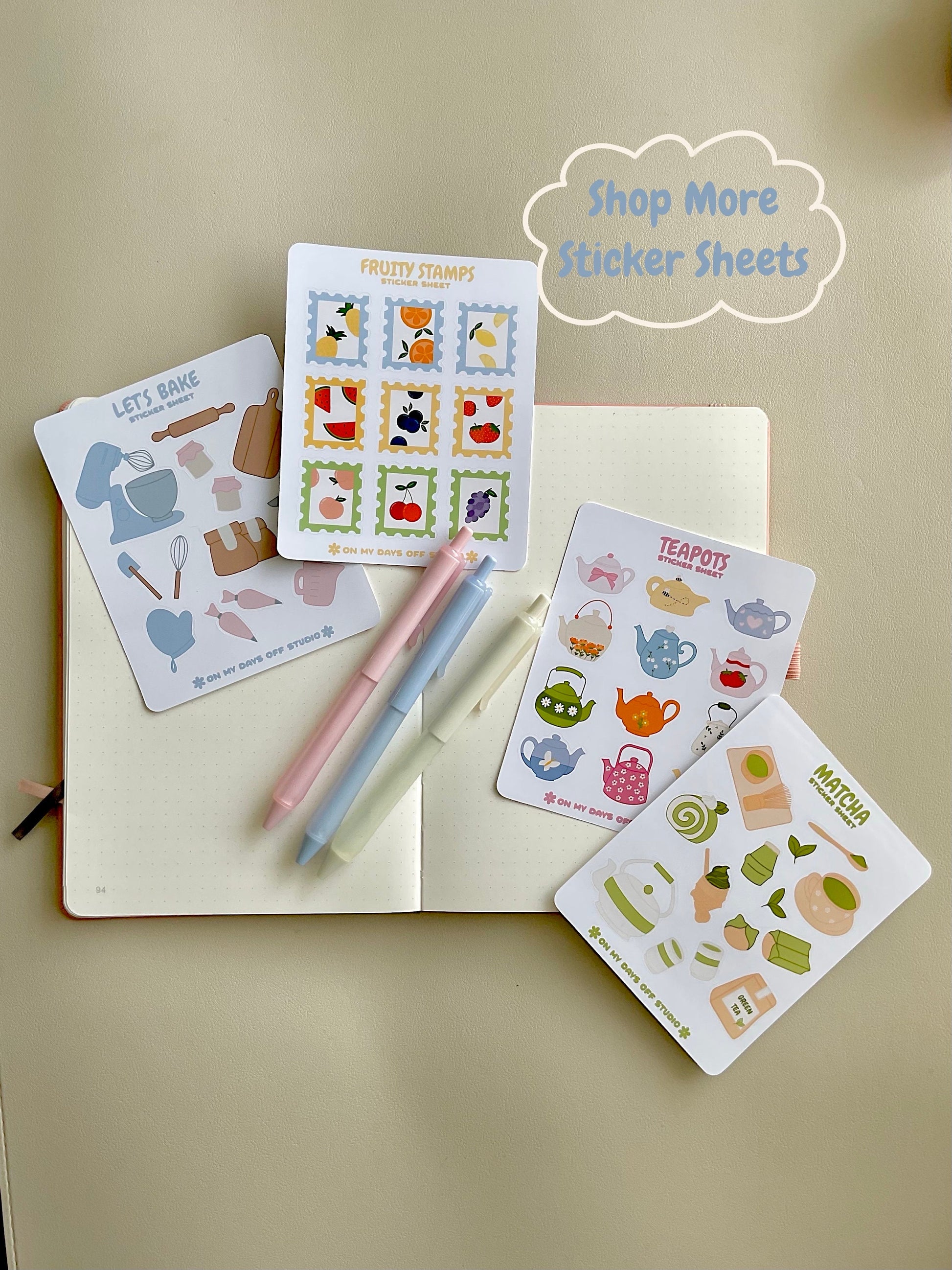 This stationery sticker sheet features a colorful teapot theme and has 12 colorful illustrations. These glossy stickers are perfect for planners and bullet journals.