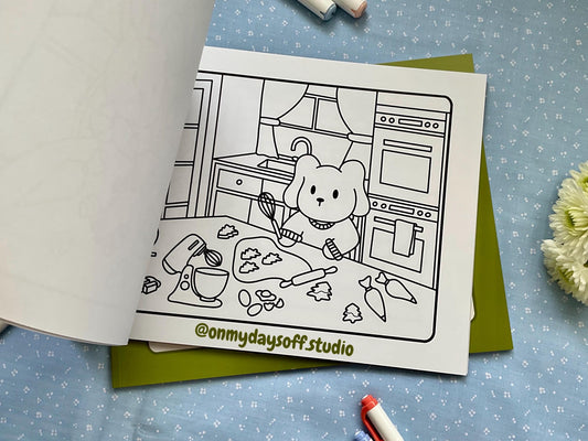 Juni and friends coloring book volume 4 is winter themed - baking cookie page
